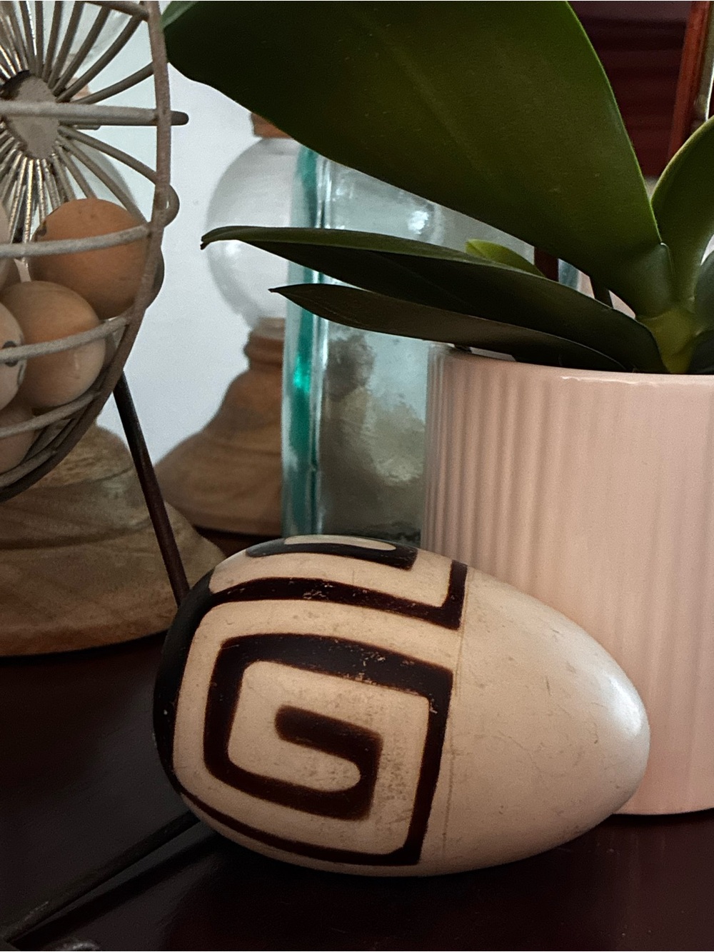 Vintage Peruvian Tribal Pattern Ceramic Egg -